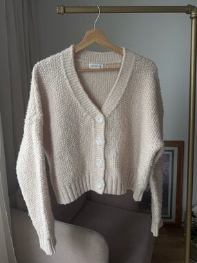Lovers and Friends Cream Knit Cardigan Cozy Soft Minimal Chic – S